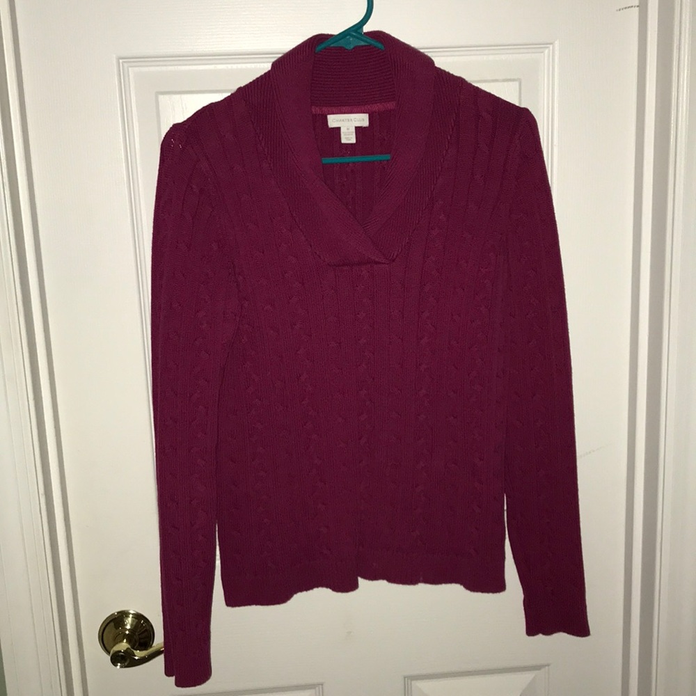 Fuchsia color long sleeve cable knit sweater